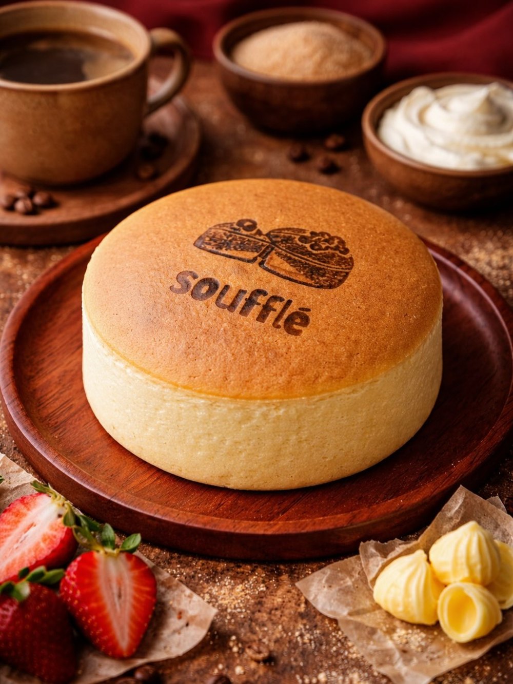 Gâteau au fromage japonais Soufflé, fraises et beurre